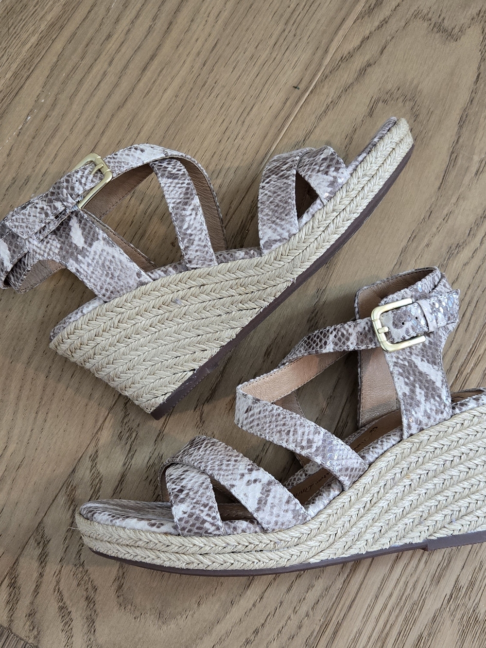 Sofft Snake-Print Espadrille Wedge Sandals in Taupe